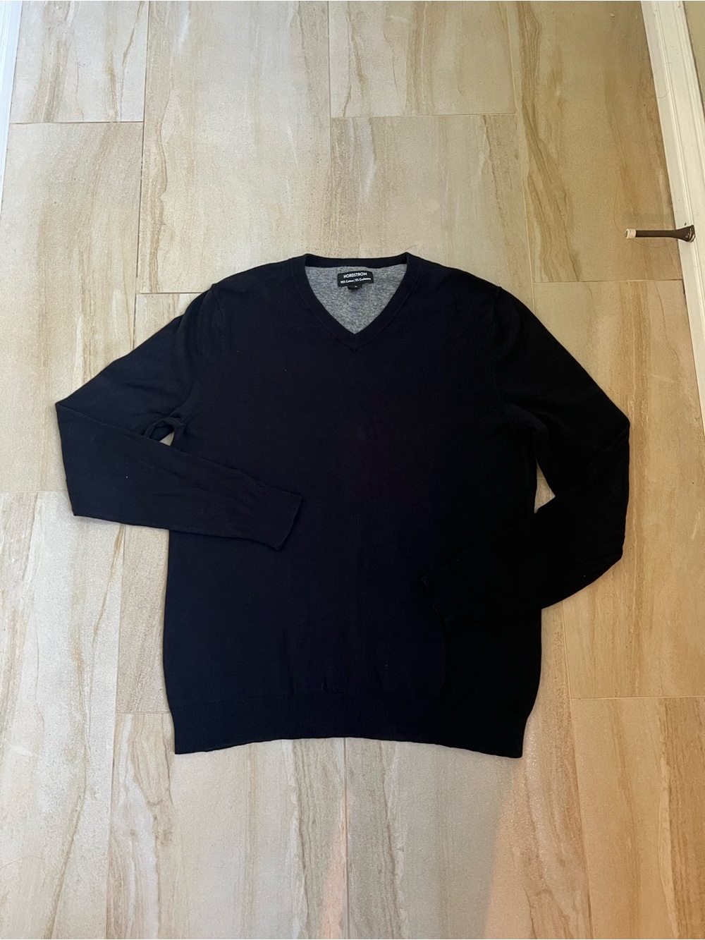 Nordstrom Black V-Neck Sweater with Contrast Gray Trim